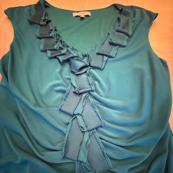 Classiques Entier Teal Sleeveless Silk Blend Ruffle Top Size Large MSRP $225 - Picture 4 of 8